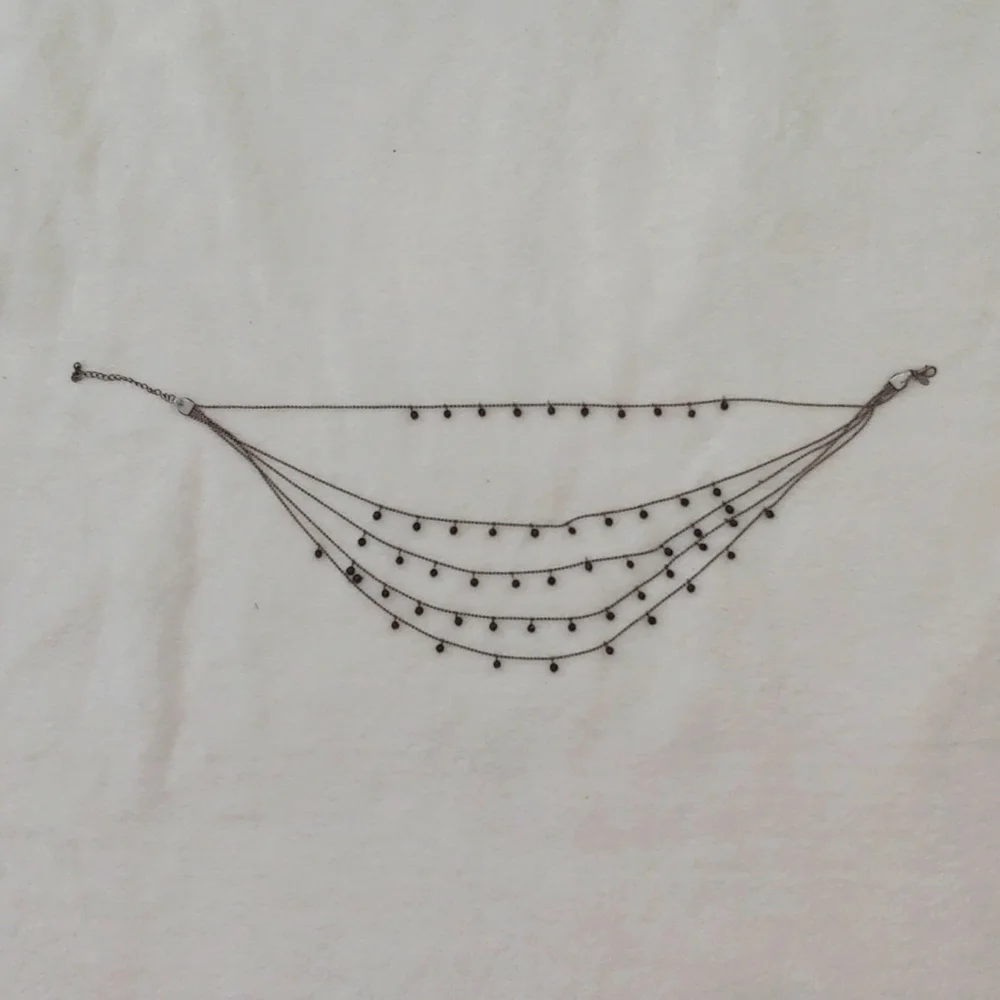 SALE: Silver-Colored 5-Chain Adjustable  Necklace -Small Black Dangling Beads - Picture 3 of 10